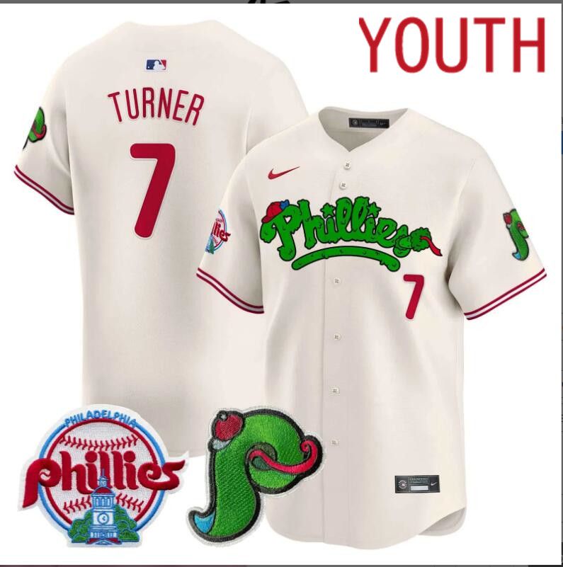 Youth  Philadelphia Phillies #7 Turner cream Limited 2024 MLB Nike jersey->youth nfl jersey->Youth Jersey